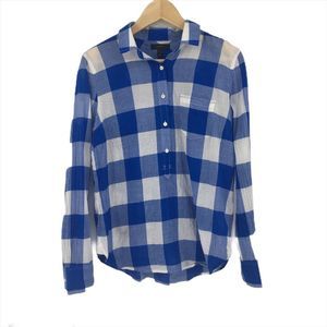 J. Crew • Blue/White Plaid Henley Button Up Shirt